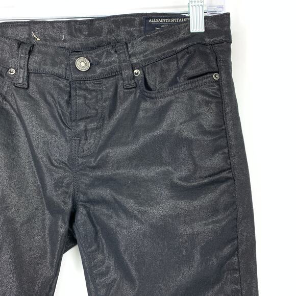 AllSaints Women's Size 27 Petrel Brodie Coated Skinny Jeans Black Ankle Zip - Picture 4 of 7